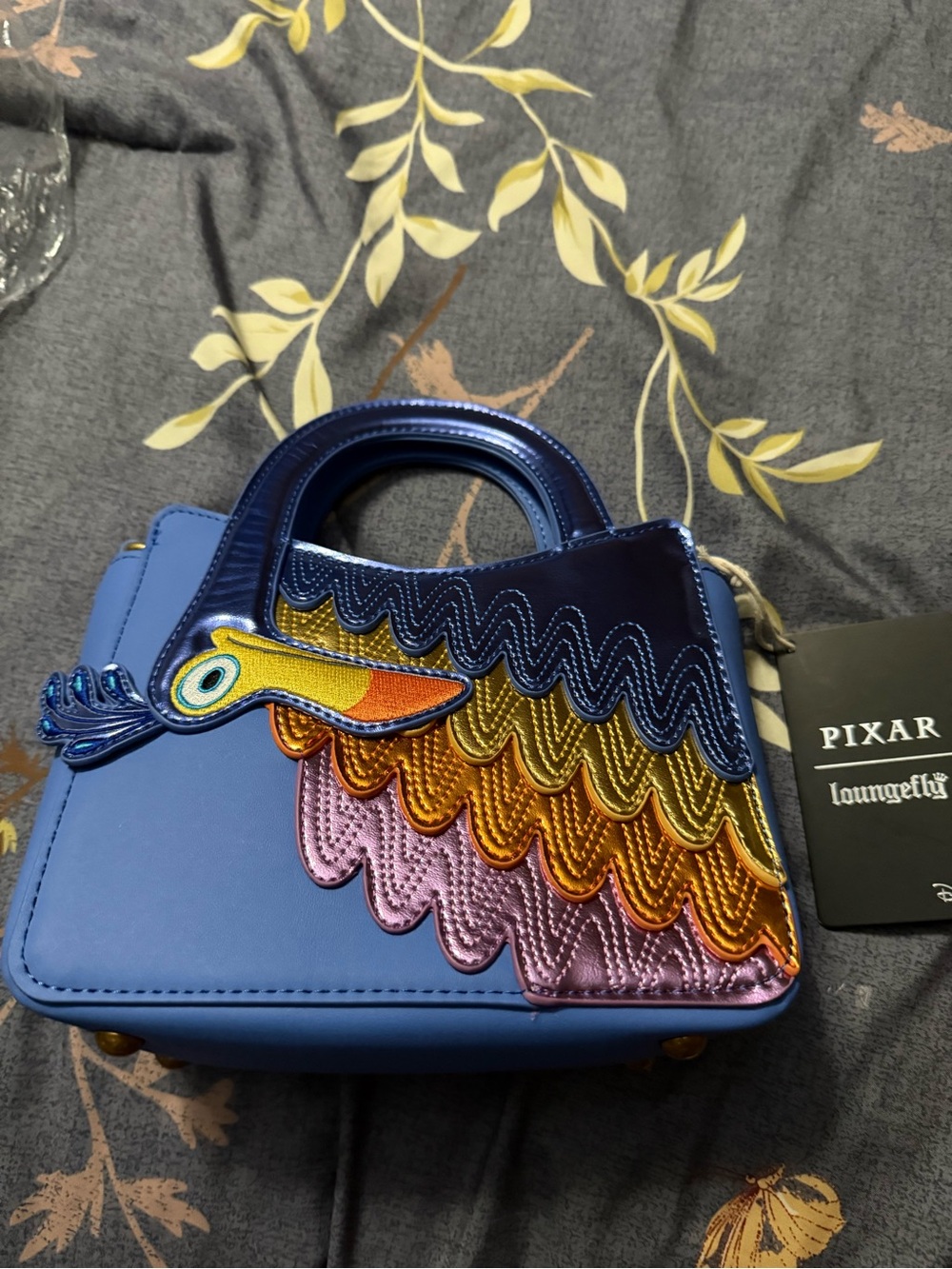 Loungefly Blue Mini Bag with Metallic Peacock Wing Applique